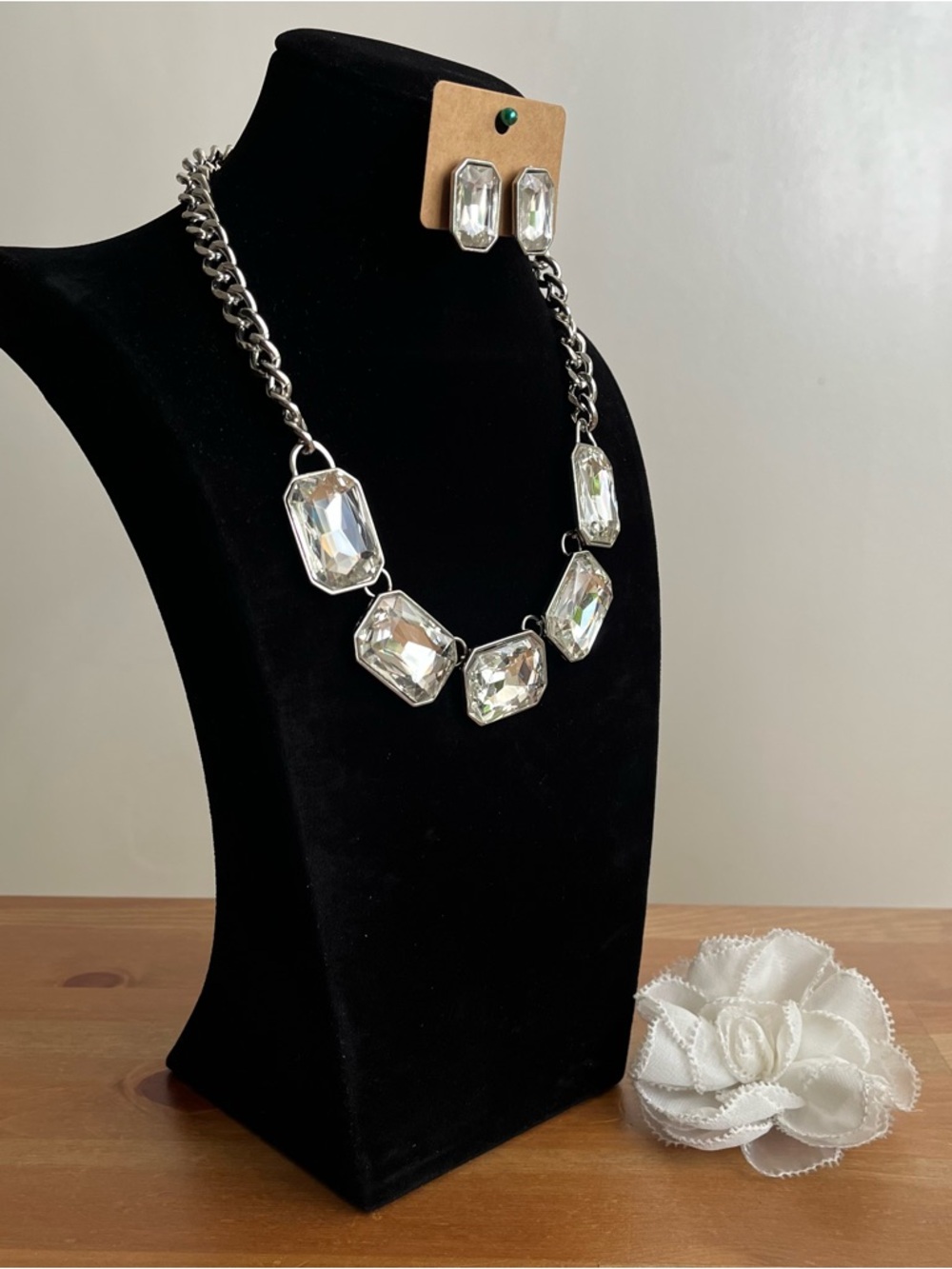 VCLM matte silvertone fashion necklace signed chunky with pierced earrings - Picture 3 of 7